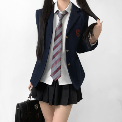 木村叔jk日系绀色毛呢西服外套女春秋季学院风原创毛呢子西装制服