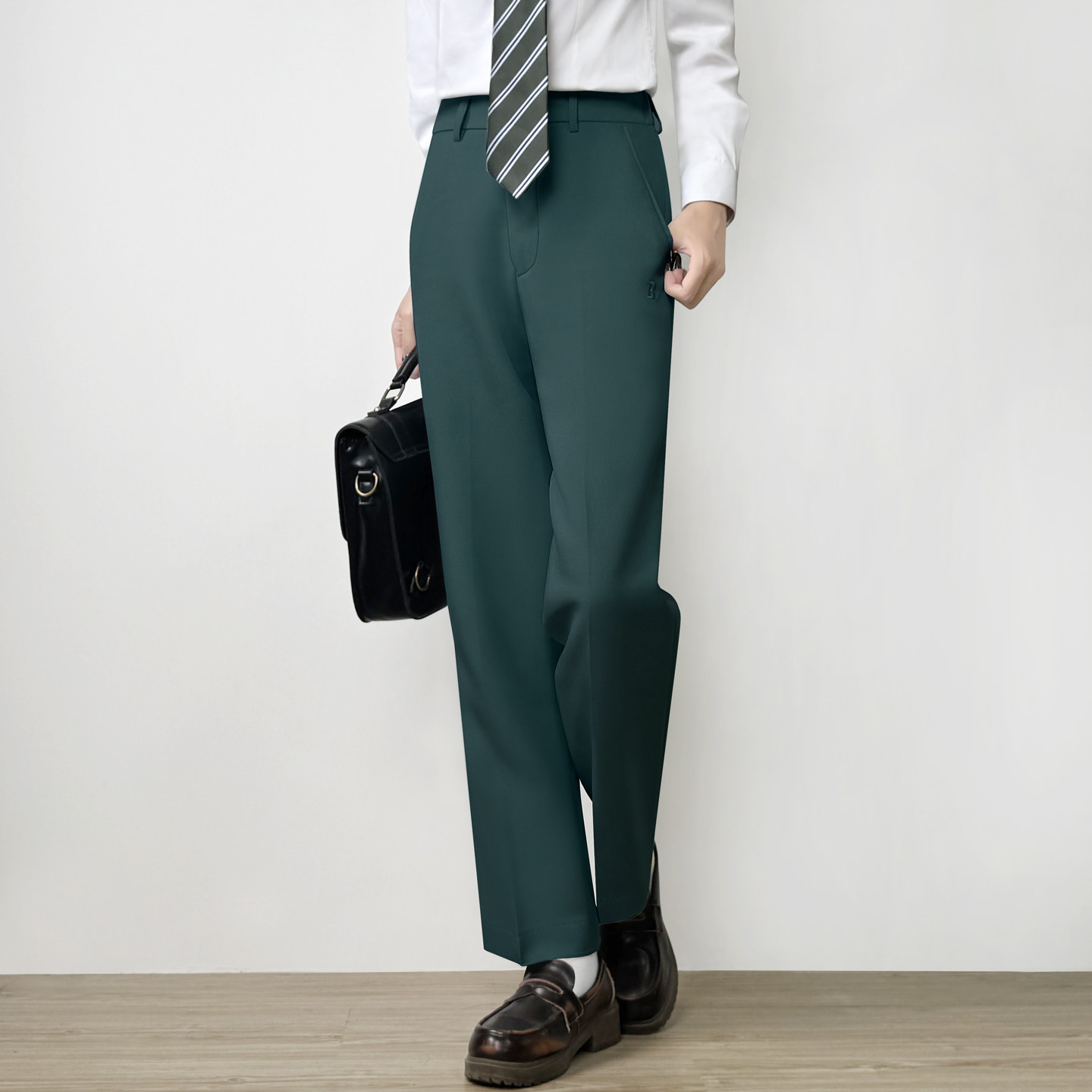 木村叔dk日系原创刺绣薄荷绿西裤女学院风秋季免烫垂感百搭西装裤