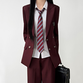 木村叔jk日系原创酒红色西服女学生制服春秋季 学生双排扣西装 外套