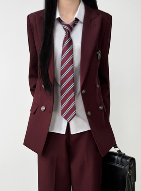 木村叔jk日系原创酒红色西服女学生制服春秋季学生双排扣西装外套