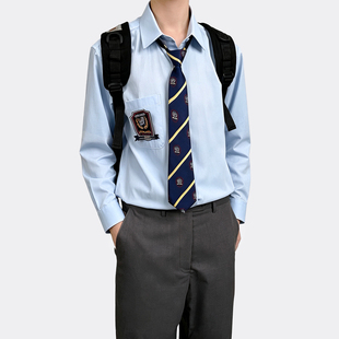 清潭国际高中同款韩国校服DK制服西装内搭衬衣学院风蓝色学生衬衫