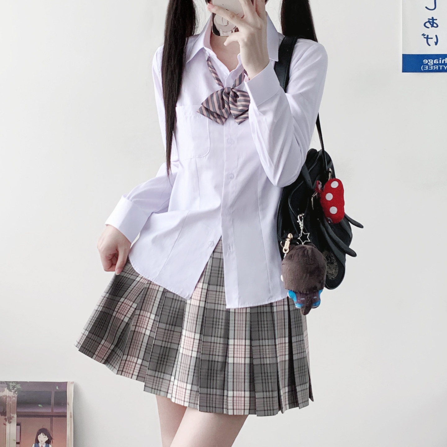 木村叔JK学院风白色修身衬衫女图片