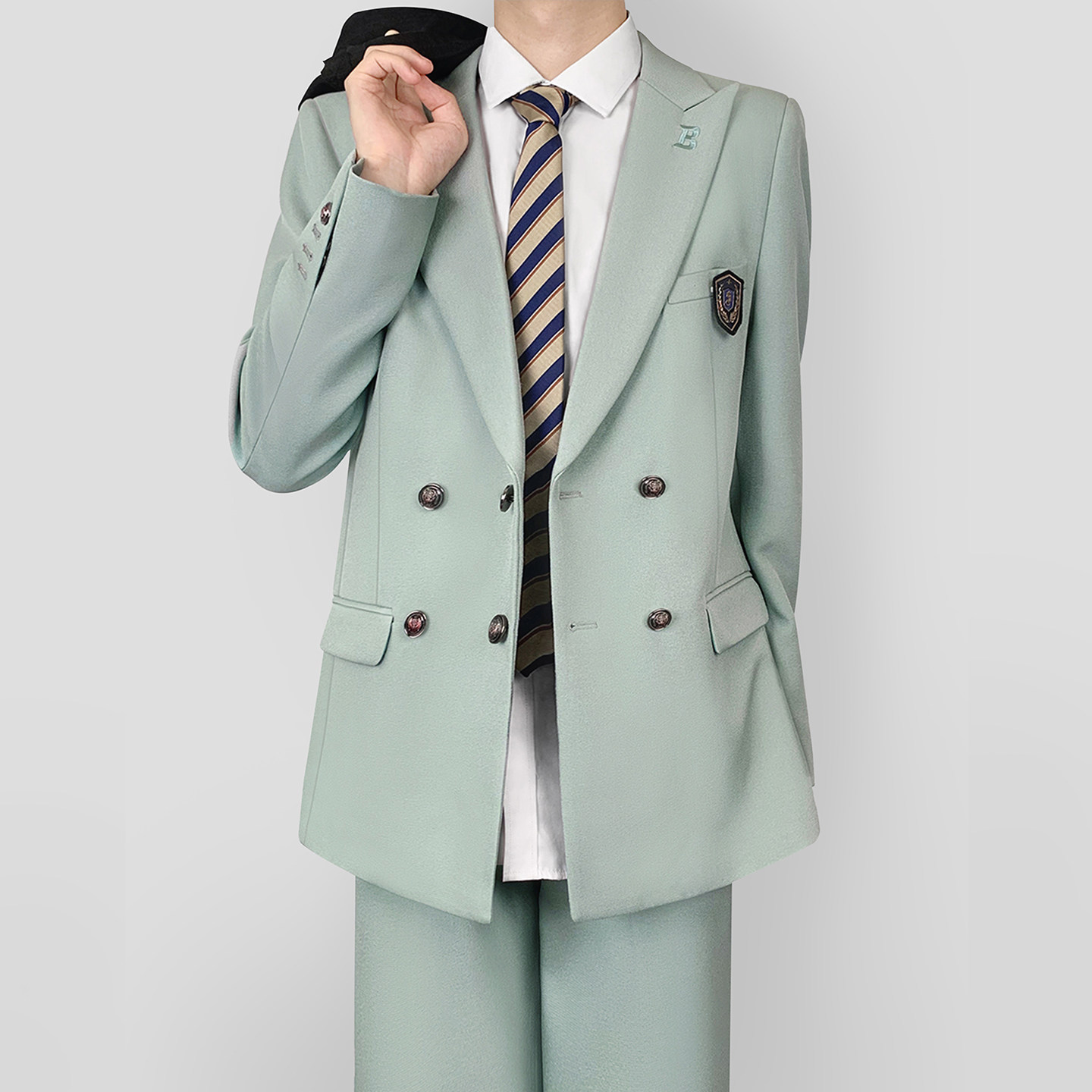 木村叔dk日系原创刺绣浅薄荷绿西服男春秋季学院风校供感西服套装