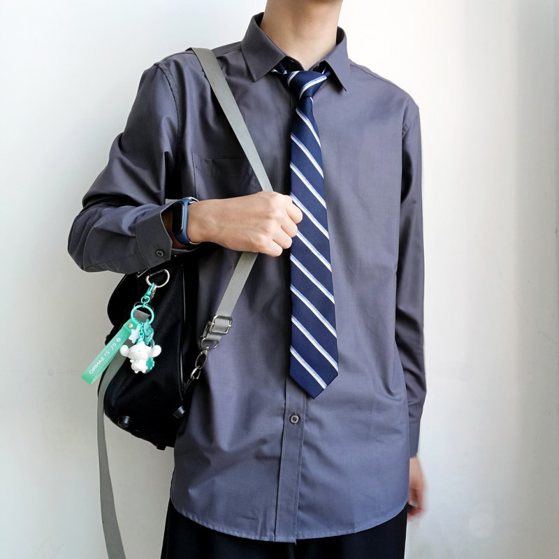木村叔dk基础款灰色衬衫男长袖春夏季内搭打底中学生衬衣日系制服