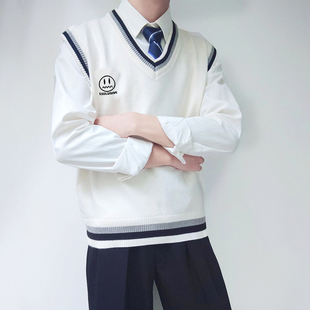 木村叔dk原创刺绣v领保暖衫男背心青年学生秋冬季毛衣内搭套头