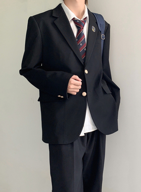 木村叔dk日系俩粒扣黑色西服外套男生秋季少年感长款西装西裤套装