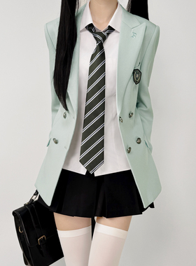 木村叔jk原创制服浅薄荷绿西服女生春秋季学院风校供感双排扣西装