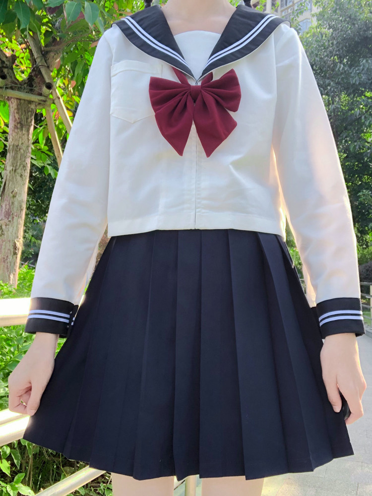 UNCLE KIMURA DK BASIC JK SAILOR SUIT THREE SCHOOL GIRLS DRESS COLLEGE STYLE BLACK LONG SLEEVE TOP UNIFORM SET