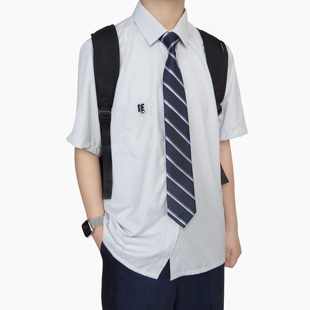 木村叔DK原创黑白格子短袖尖领衬衫JK制服校供日系衬衣班服角襟领