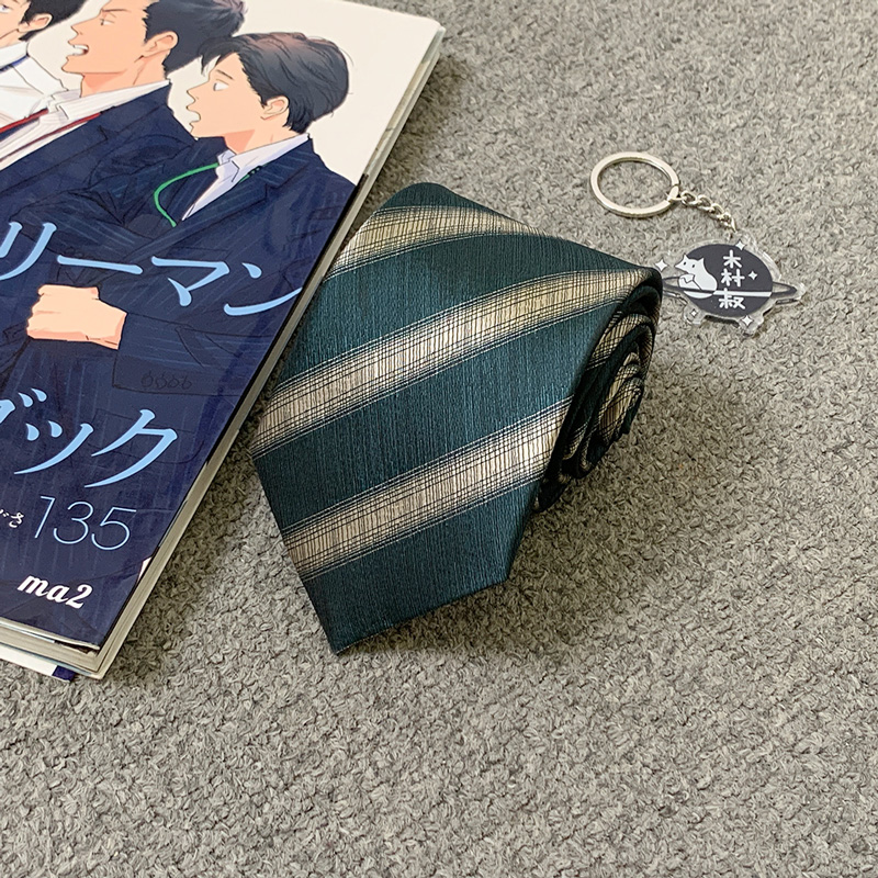 木村叔dK日系手打领带男生学院风深绿色领带米色粗条纹衬衫小物