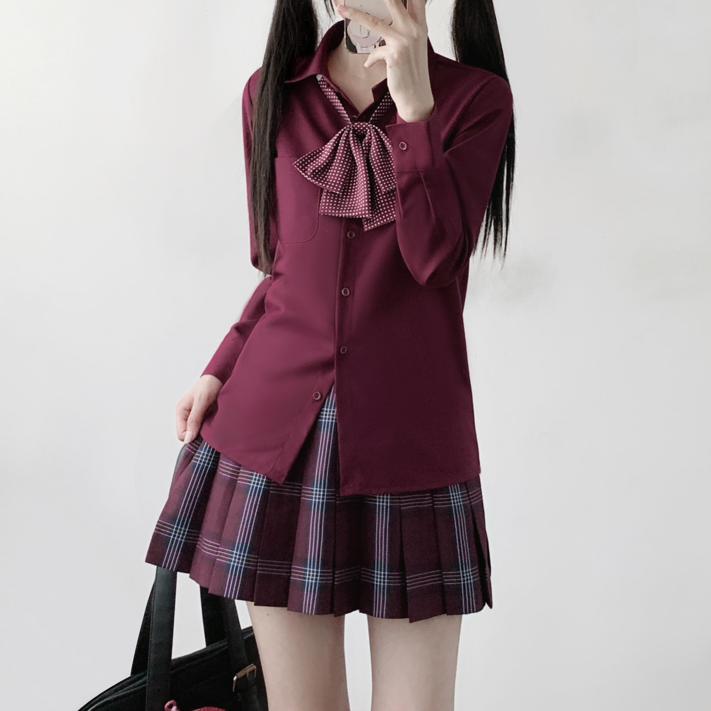 木村叔jk制服酒红色衬衫女生秋季校园风女学生基础款免烫衬衣裙子
