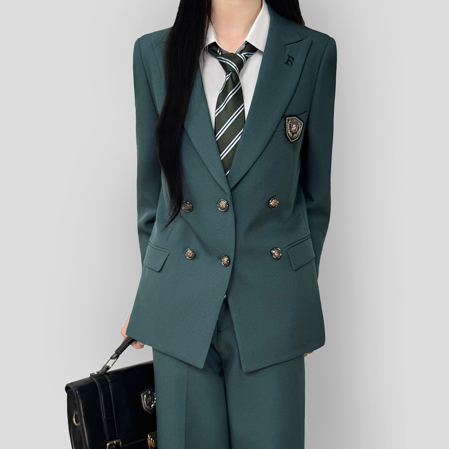 木村叔jk日系深绿色西装外套女学院风原创双排六粒扣刺绣西服制服