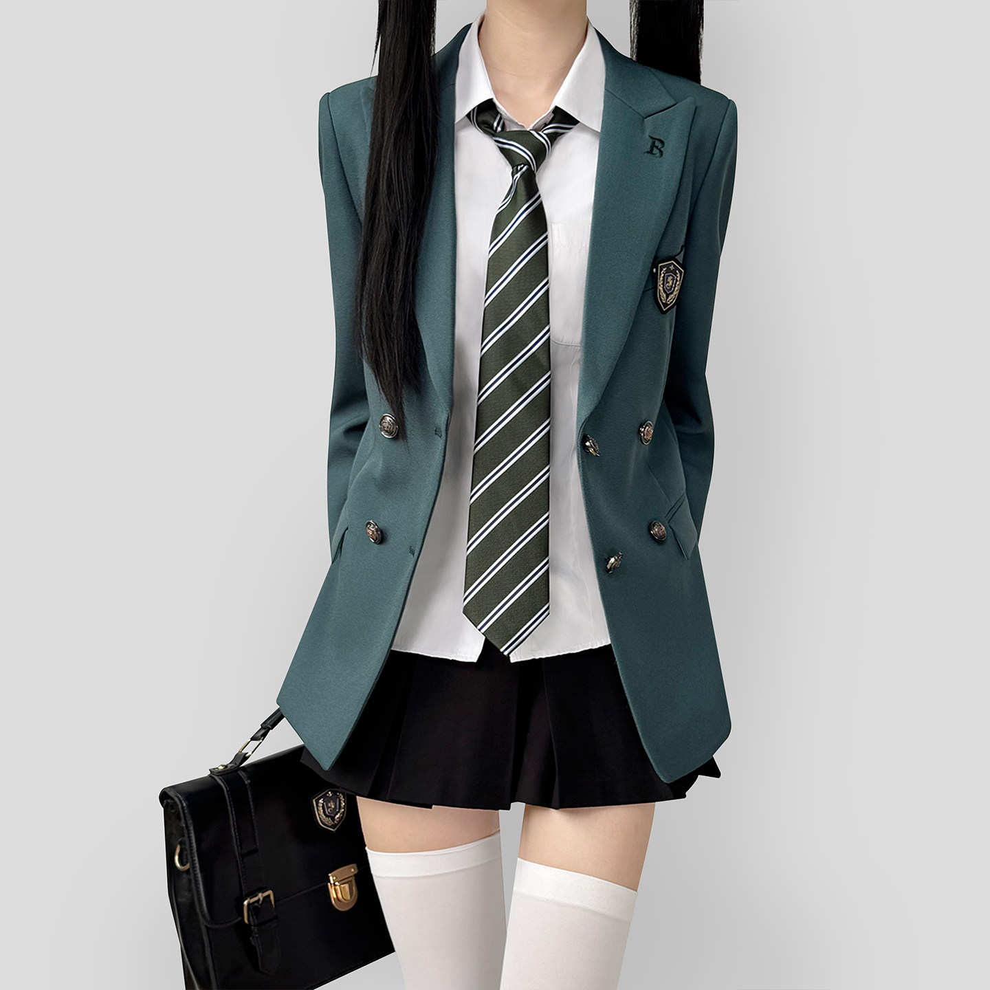 木村叔jk原创制服深薄荷绿西服女生春秋季学院风校供感双排扣西装