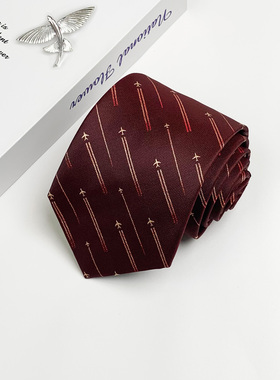 木村叔dk日系飞机图案深酒红手打领带男生学院风原创小众衬衫领带