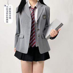 学院风原创宽松版 木村叔jk制服灰色西服外套女春秋季 微胖女生制服