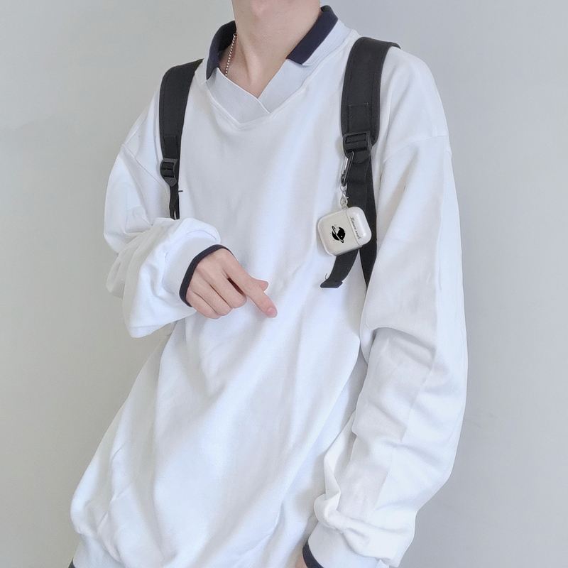 木村叔原创刺绣双领卫衣男子日系DK制服常服春秋季V领POLO衫长袖-封面