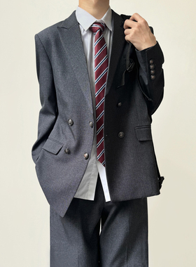 木村叔dk日系原创刺绣深灰色西服外套男春秋季学院风西服制服套装