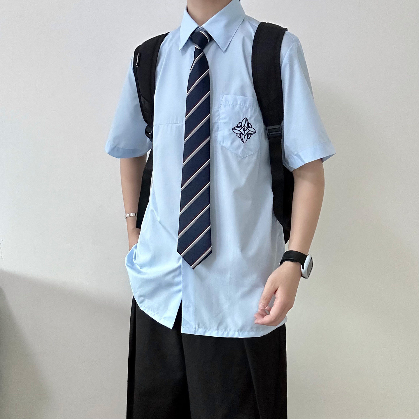 木村叔dk日系刺绣青少年短袖衬衫图片
