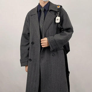 木村叔dk日系制服中长款过膝西服大衣男士春秋季休闲条纹西装外套