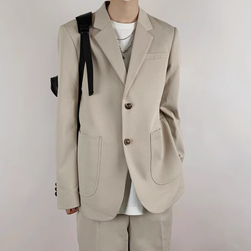 木村叔米白条纹西装制服套装图片
