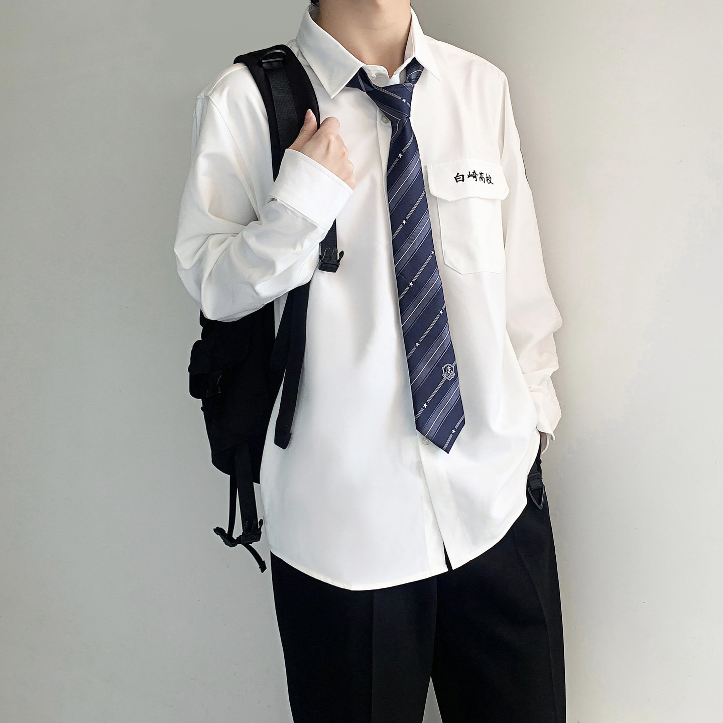 木村叔dk制服日系奶白色衬衫男短袖秋季校供感学生班服衬衣全套装