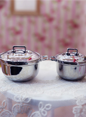 食玩合金双耳锅煮饭厨房娃娃屋