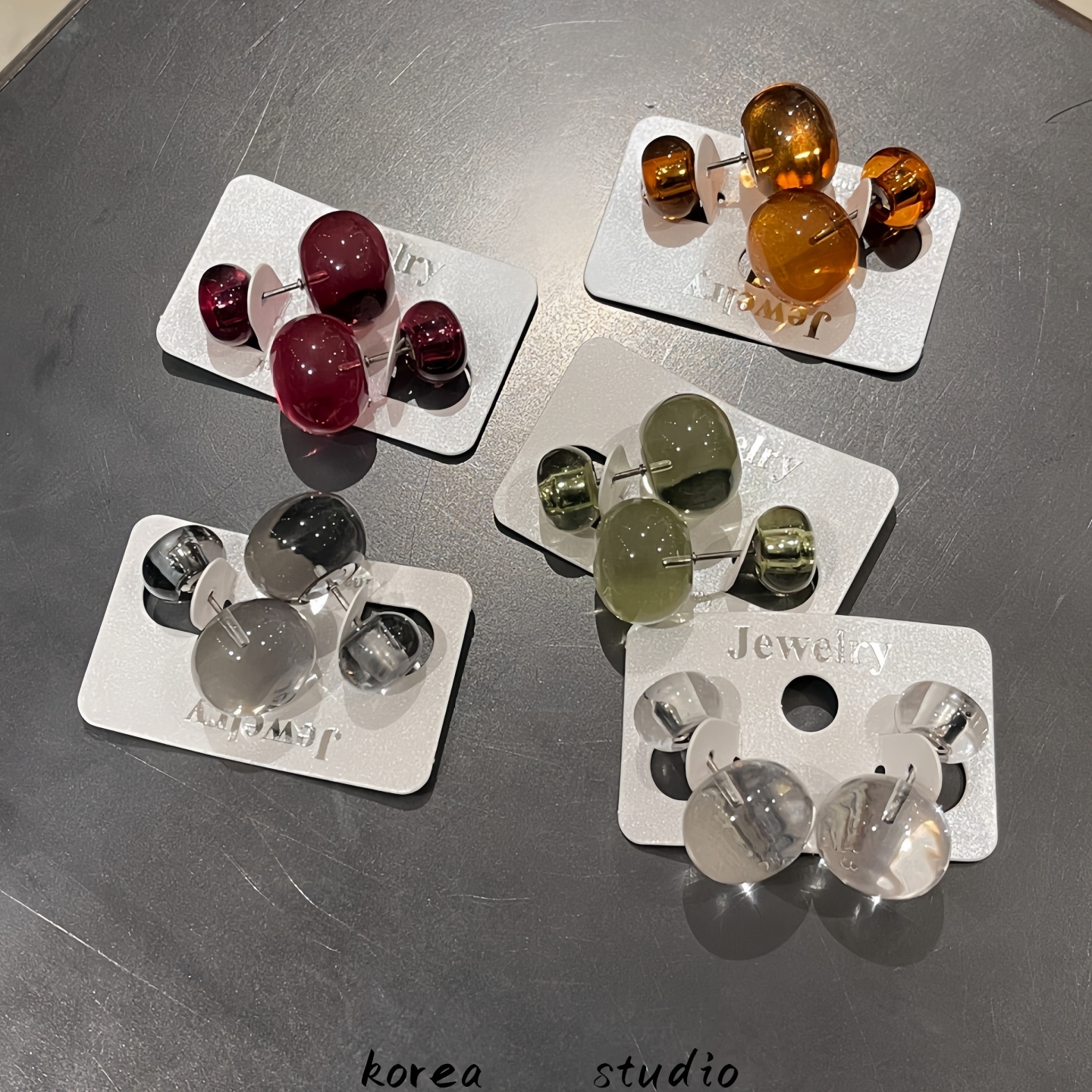 韩国秋冬新款彩色馒头圆形透明树脂耳钉冷淡系耳环日常百搭巨好看