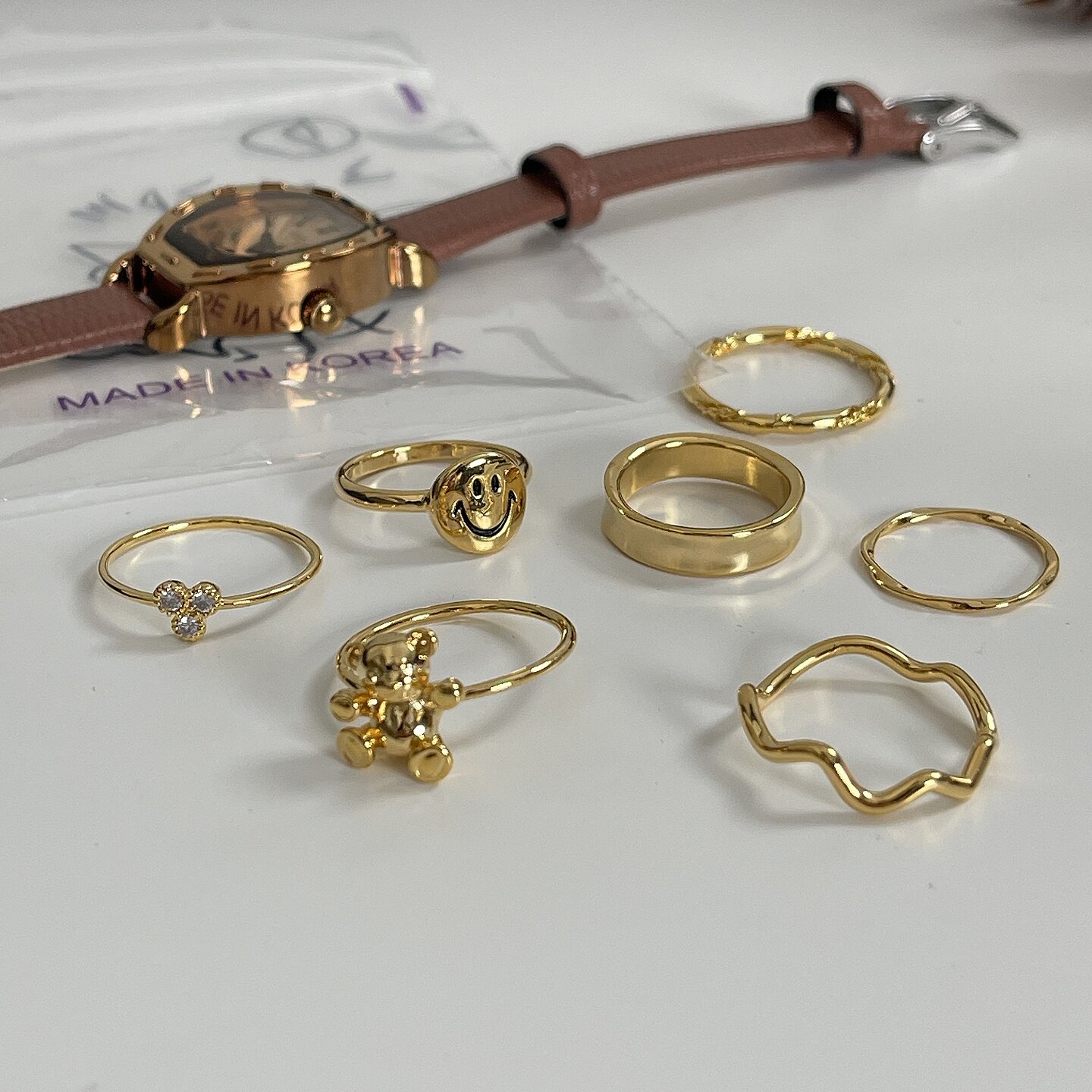 7个一组的金色戒指多组指环韩国