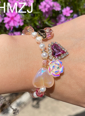 韩国东大门代购甜美少女爱心水晶串珠手链蝴蝶手串