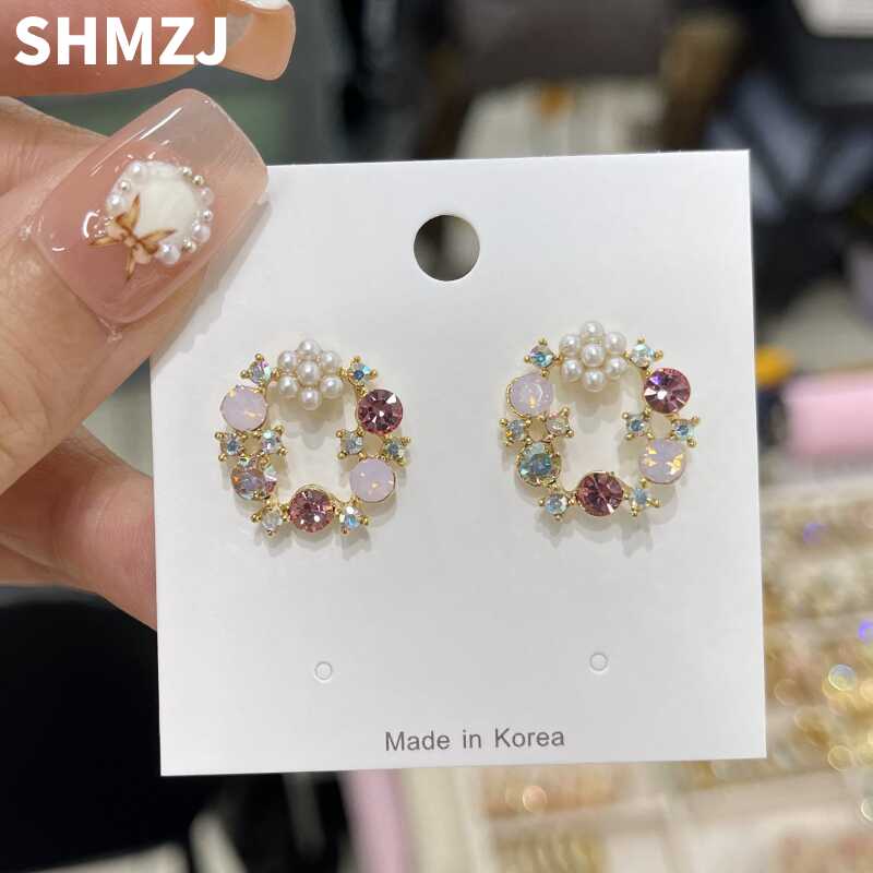 韩国镶钻圆圈耳钉SHMZJ超仙少女