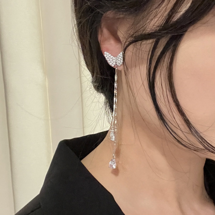 满钻蝴蝶流苏耳环女长款气质