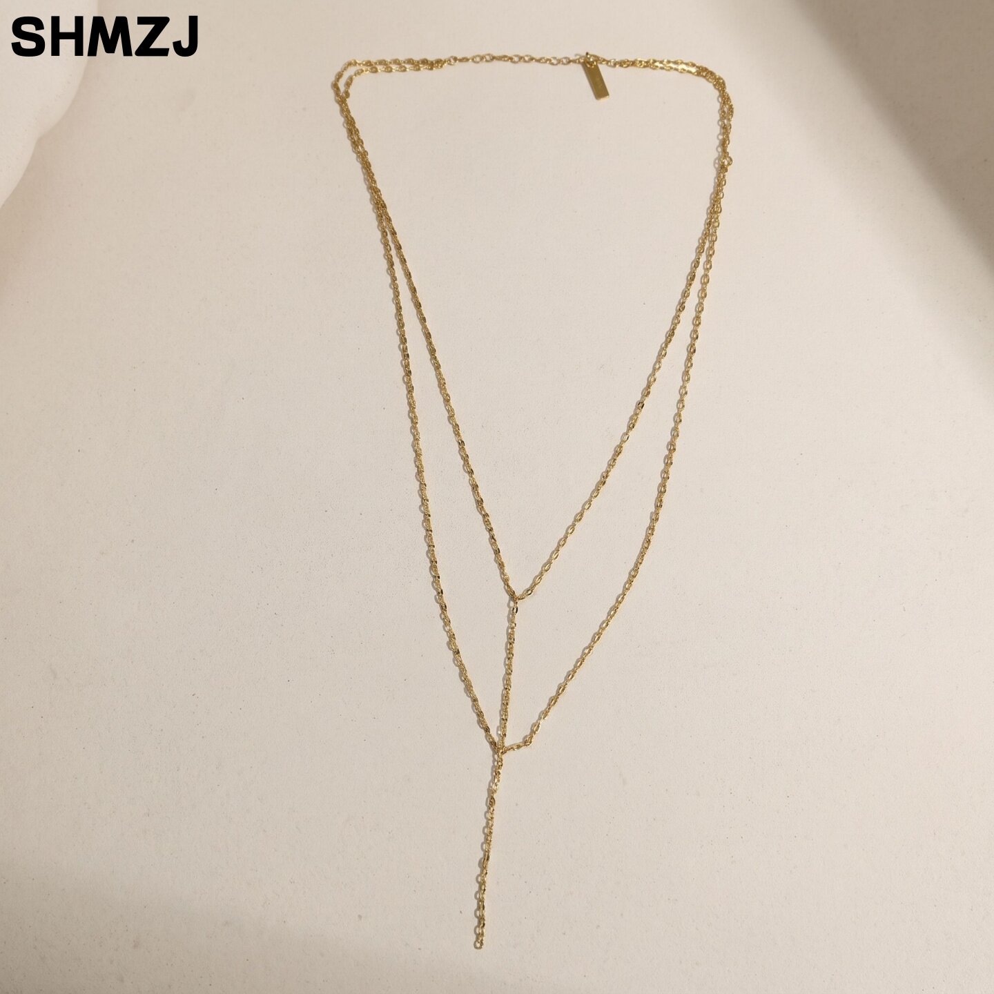 双层金色Y形流苏链条项链