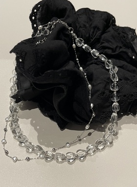 泡菜国白透明爱心水晶双层锁骨链