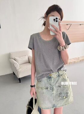 bluetree高品质U领短袖T恤女2026夏季新款宽松显瘦百搭上衣潮