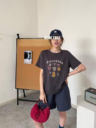 bluetree短袖T恤女2026夏季新款减龄印花学生打底衫宽松显瘦大版