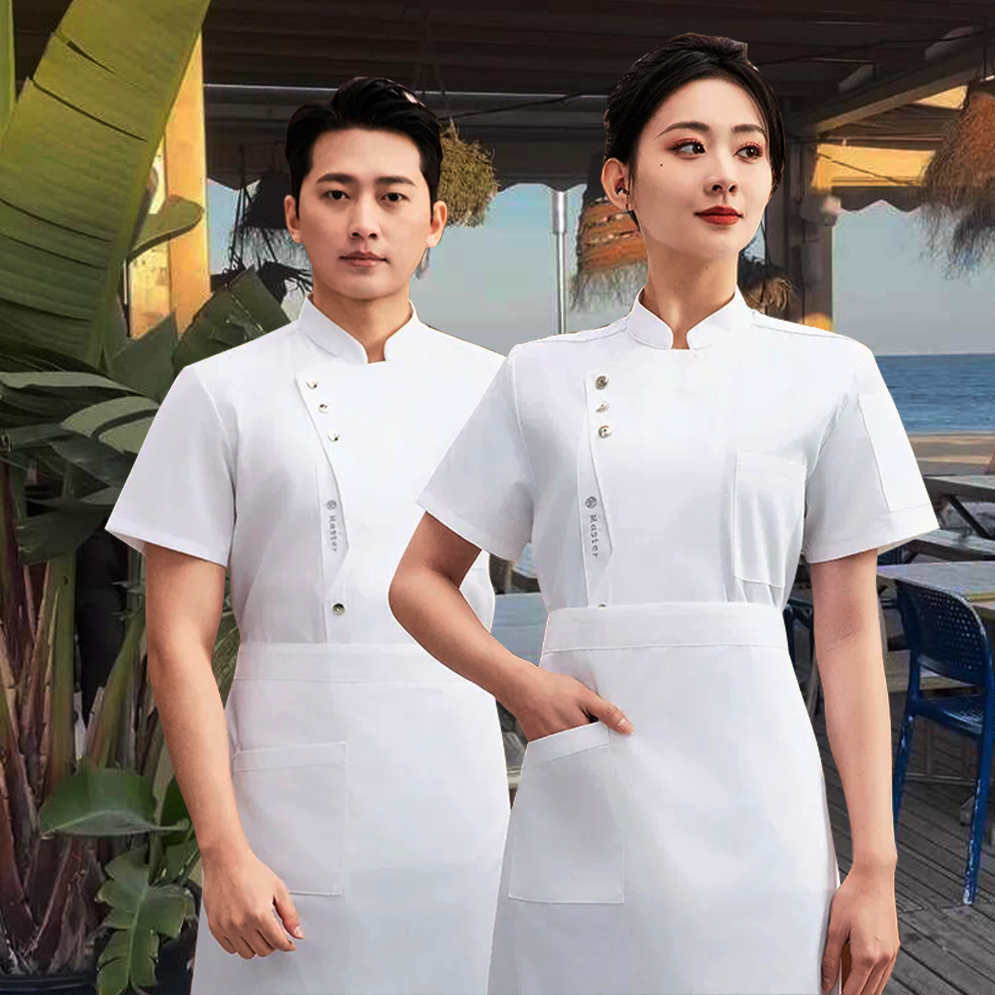 高档酒店厨师服短袖男装餐饮饭店烘焙学校食堂后厨工作服工装制服