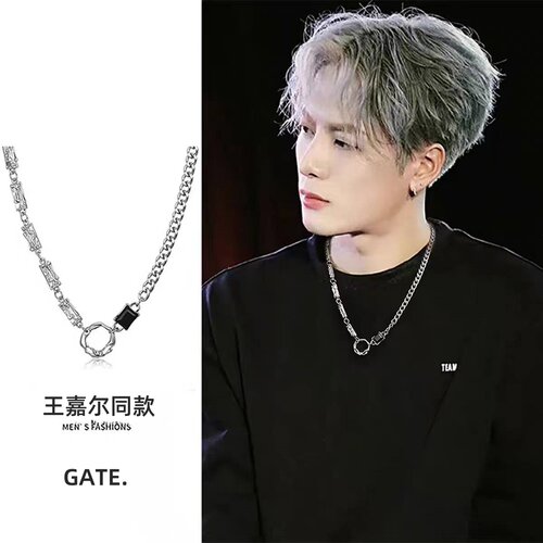 简约轻奢黑曜石圆环项链男潮流时尚高级感痞帅新款百搭女卫衣链