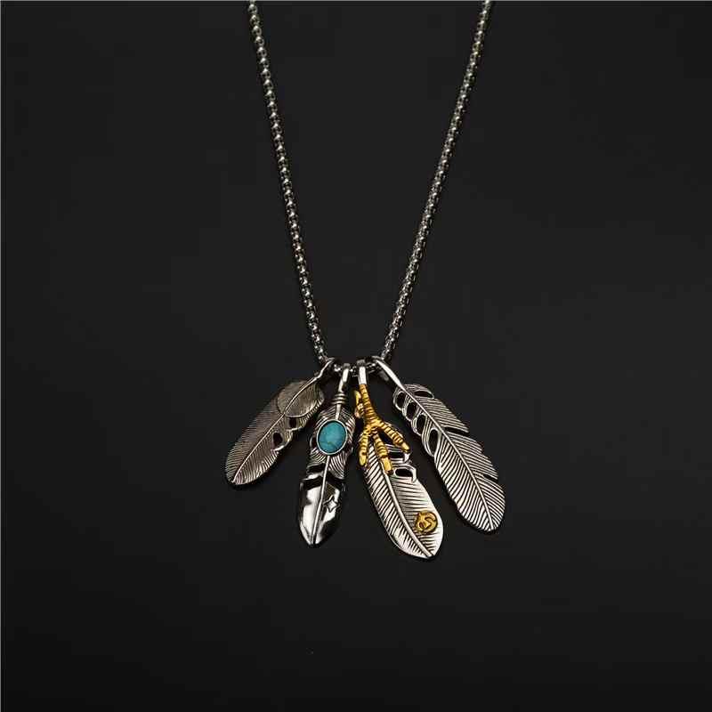 明星同款欧美个性羽毛项链男高级感韩版吊坠项链钛钢项链男款时尚