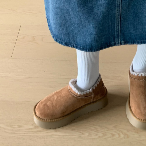 外穿厚底加绒雪地棉拖鞋