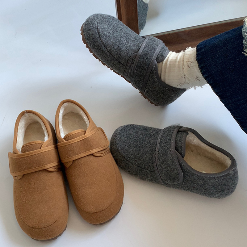 平底魔术贴毛毛鞋女2025秋季新款百搭软底加绒加厚保暖博肯棉鞋子