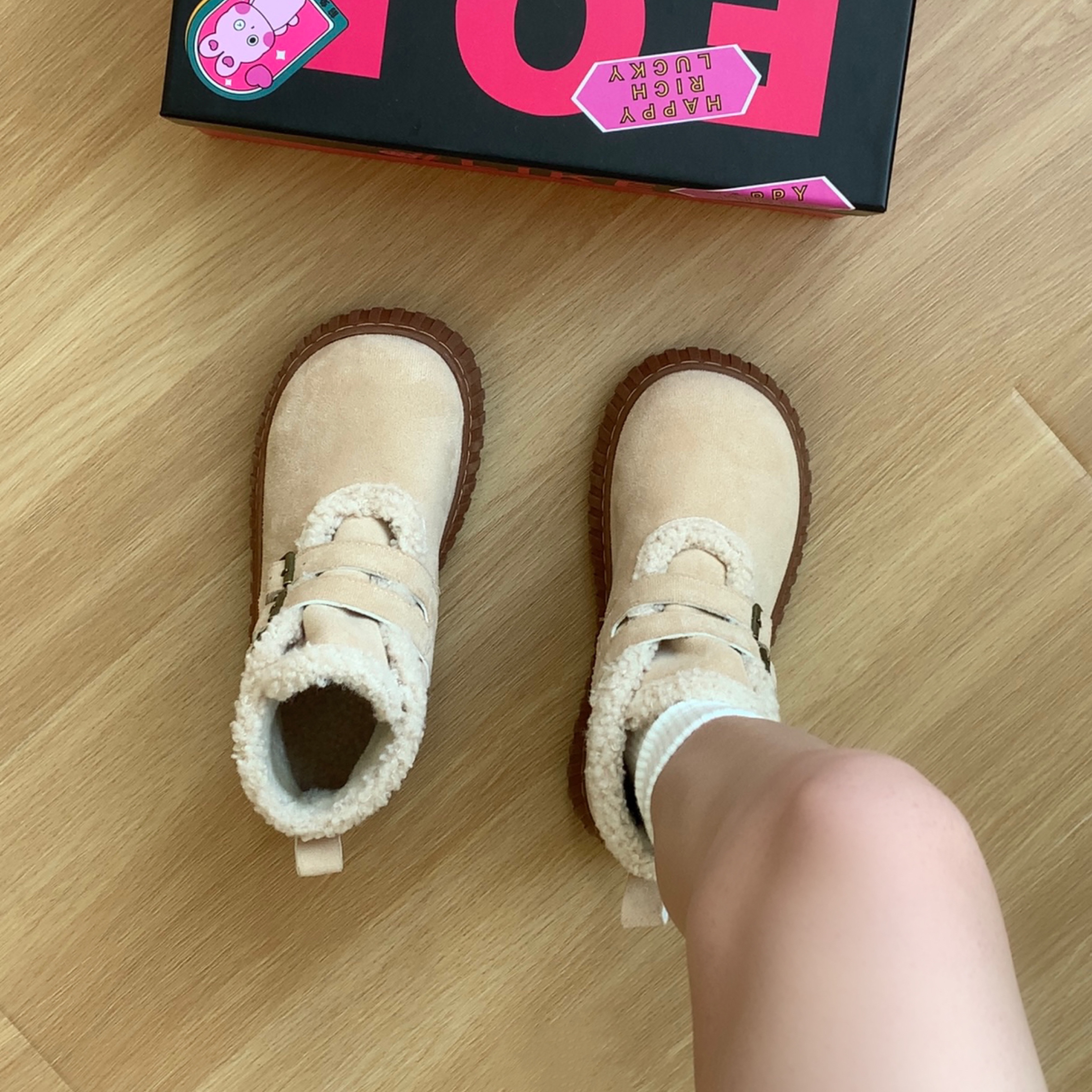 冬季新款日系百搭圆头棉靴