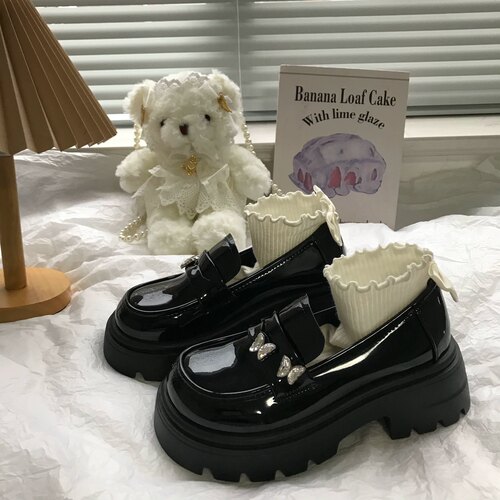 黑色粗跟厚底学院风小皮鞋女2026春新款日系jk百搭圆头乐福鞋单鞋