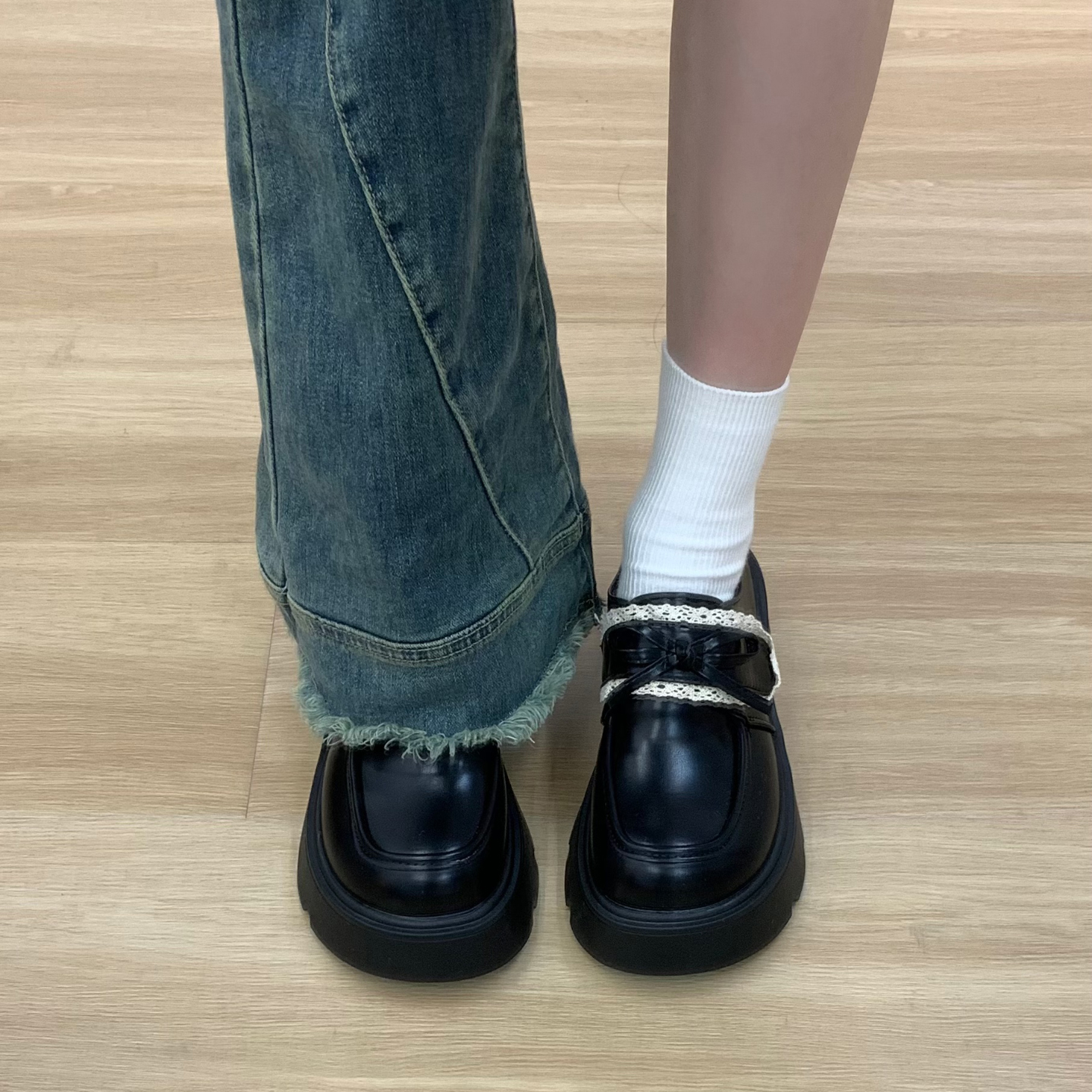 日系jk蝴蝶结圆头小皮鞋