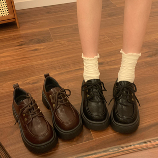 jk百搭厚底增高系带单鞋 新款 配裙子潮 女2025秋季 复古英伦风小皮鞋