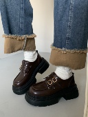 棕色小皮鞋 乐福鞋 女加绒2025秋季 小sun家 新款 保暖毛毛鞋 棉鞋 雪地