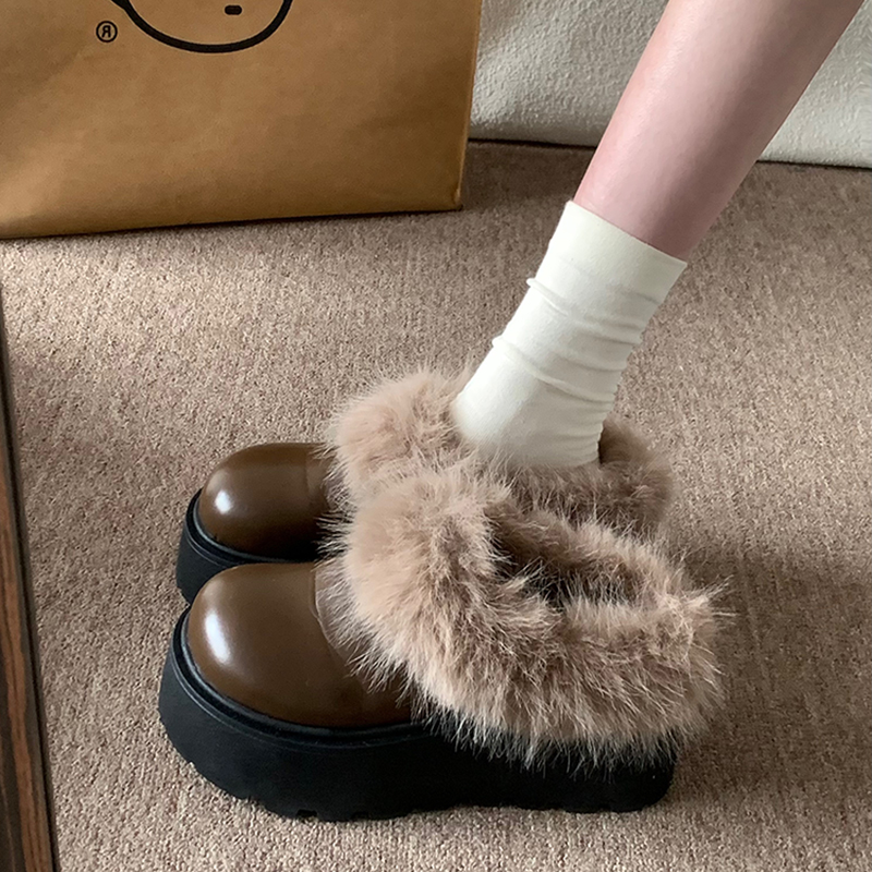 厚底防滑皮面勃肯毛毛鞋