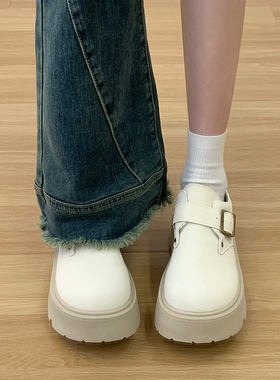 小sun家 白色厚底增高勃肯鞋女2026新款春季配裙子小皮鞋乐福鞋子