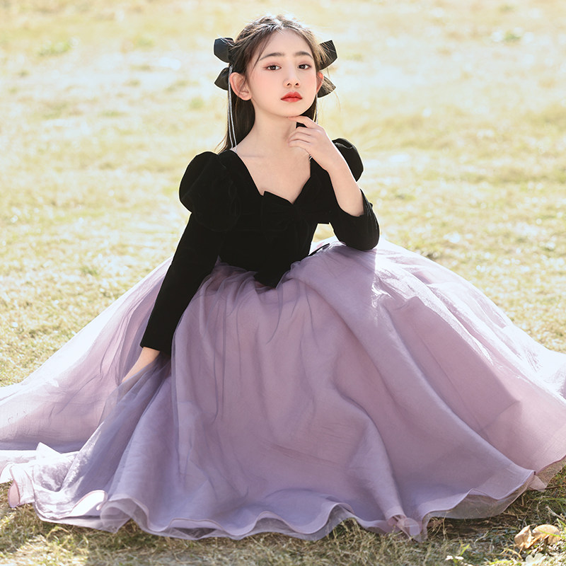 女孩礼服冬季高端花童洋气公主裙儿童小主持人钢琴演出服加绒加厚