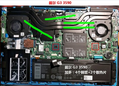 戴尔G3 3590 G5 5500笔记本散热改造 G3 3500散热器CPU显卡散热管