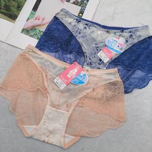 清仓彩田31201中腰平角裤超细纤维蕾丝拼接女士内裤银离子女裤头